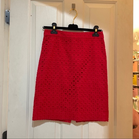 J.CREW Pencil Skirt Exploded Eyelet Watermelon Red Pink No.2 Pencil Size 0 XS - Picture 3 of 8